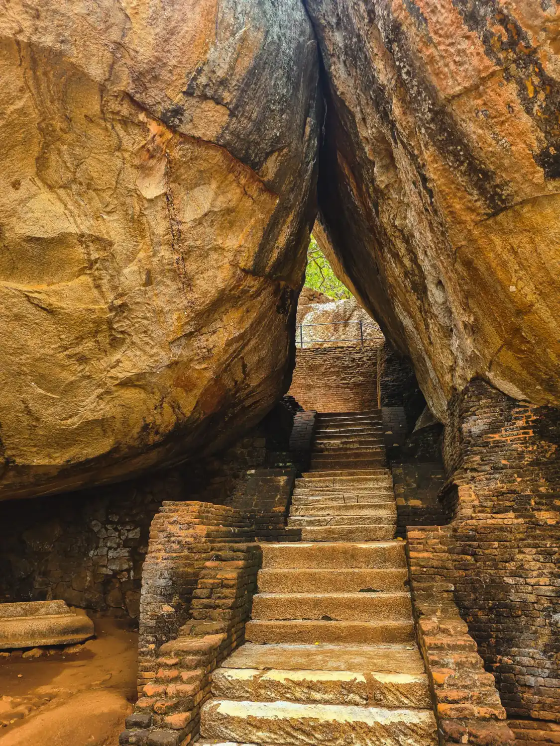 The ancient stone staircase climbing Sigiriya Rock Fortress.